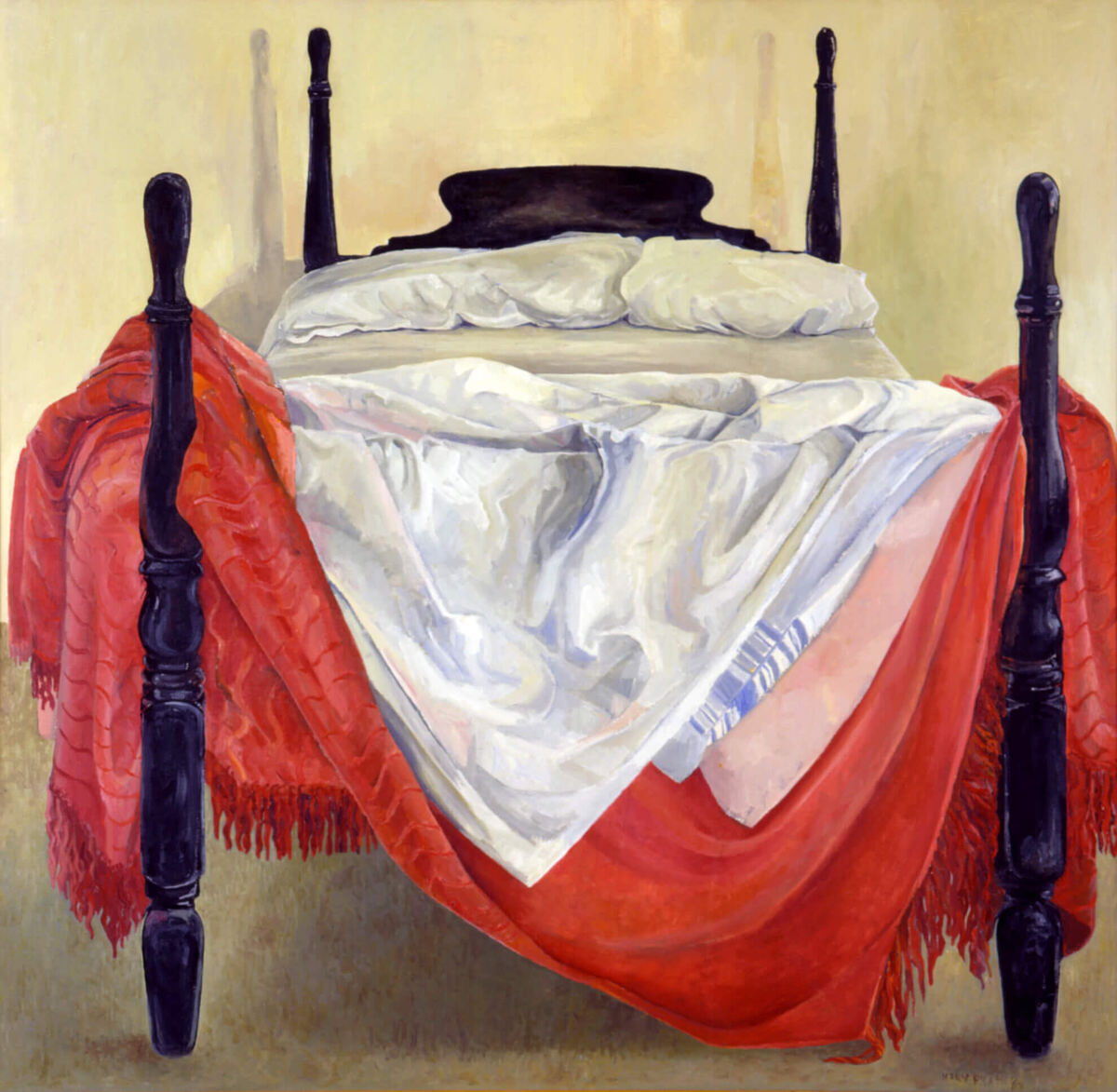 Мэри Пратт, "Кровать", 1968, холст, масло, 91,4 х 91,4 см, частная коллекция.