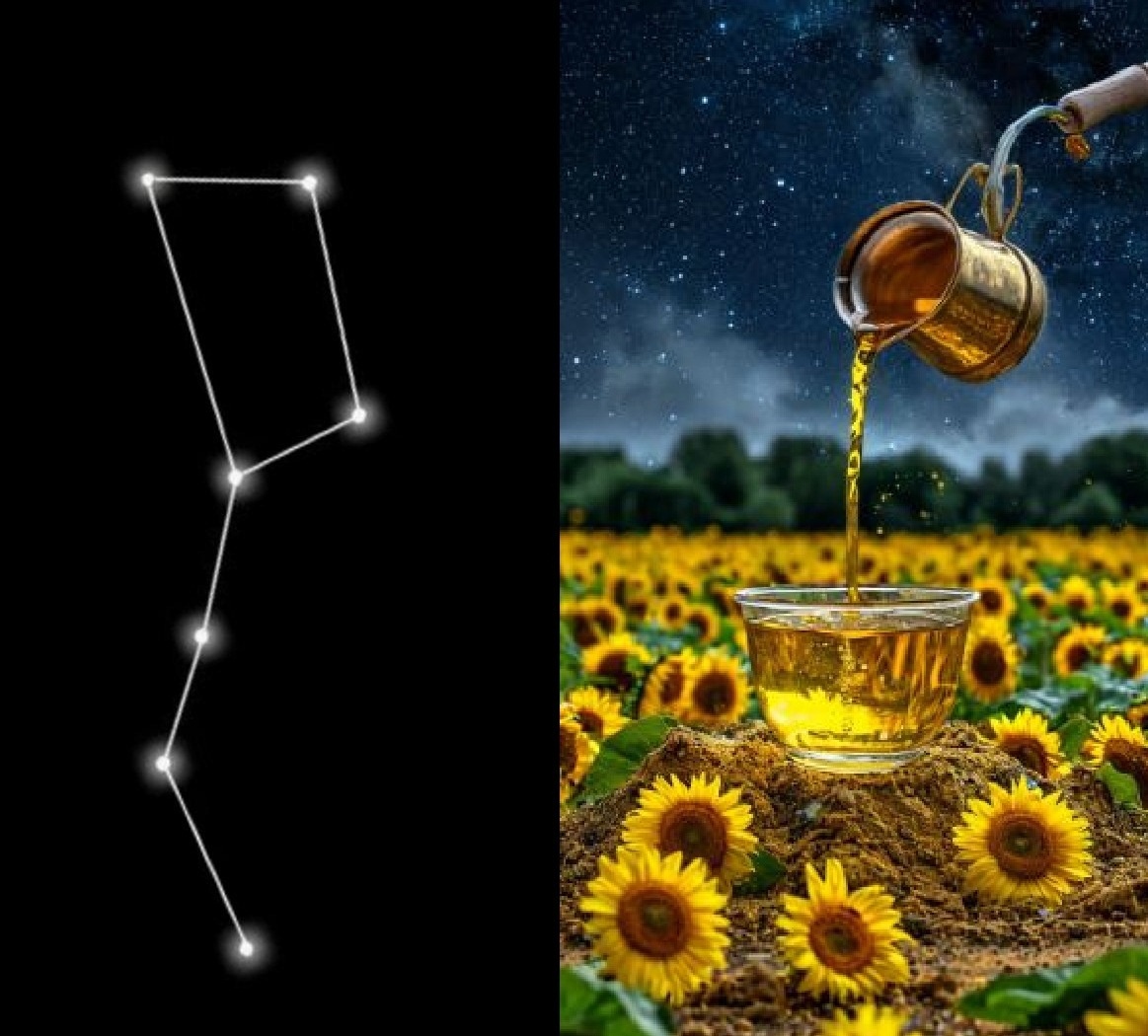 Положение Большой Медведицы в марте, после заката, это образ чаши, из которой льётся масло.