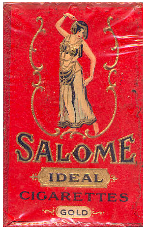 "Salome" Ideal Gold. США, 1948 год. 10 штук в коробке на петлях, обернутой целлофаном. Производитель: Фабрика 1048, дистрикт №12 штата Пенсильвания, владелец торговой марки: "Rosedor Cigarette Co. Inc.".