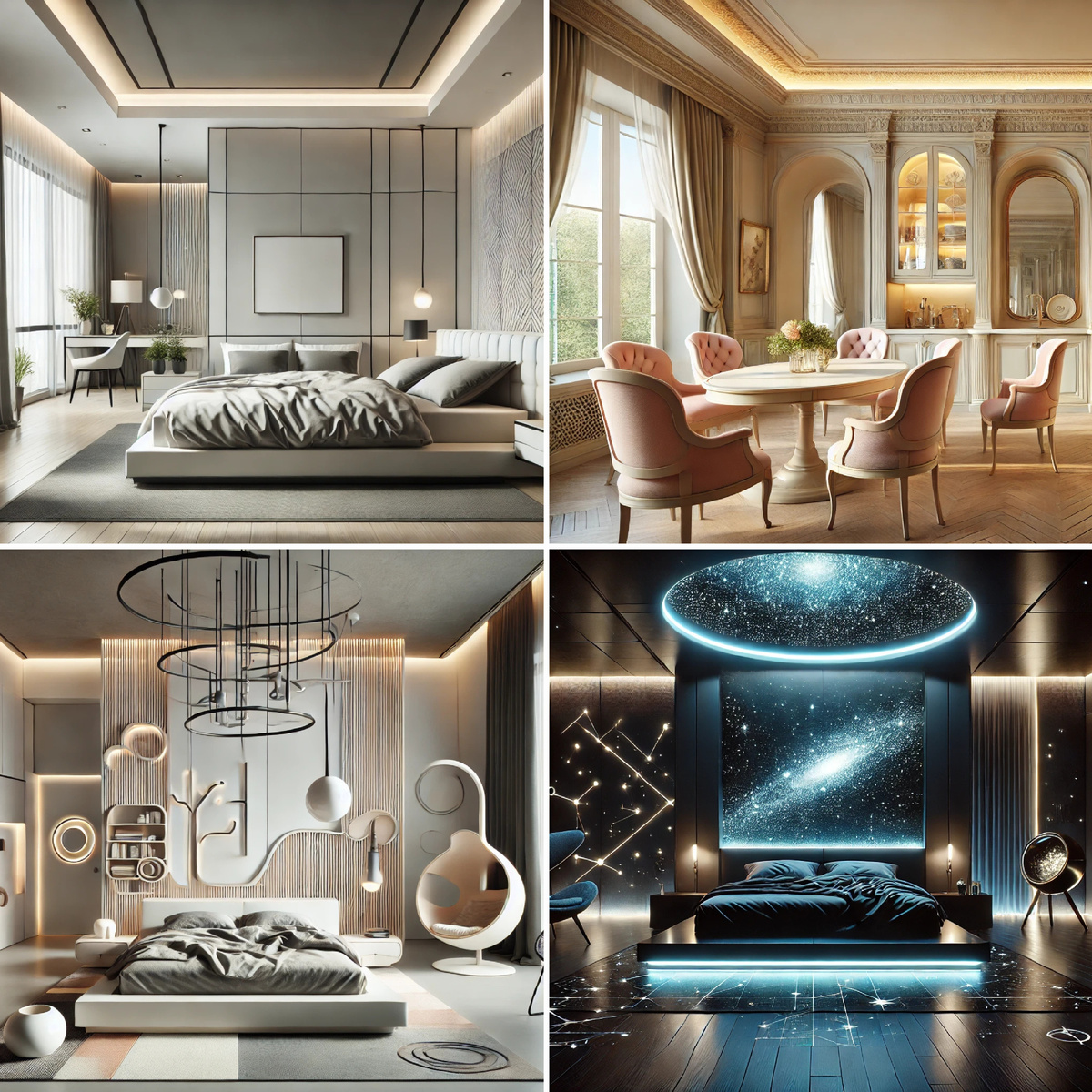 Разные стили генерации дизайнов комнат