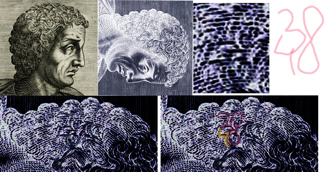 Надпись 438 г (1294 г.) на гравюре André Thevet с изображением Плиния Старшего.