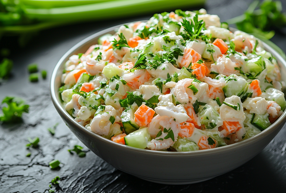    Хрустящий новогодний салат с кальмарами