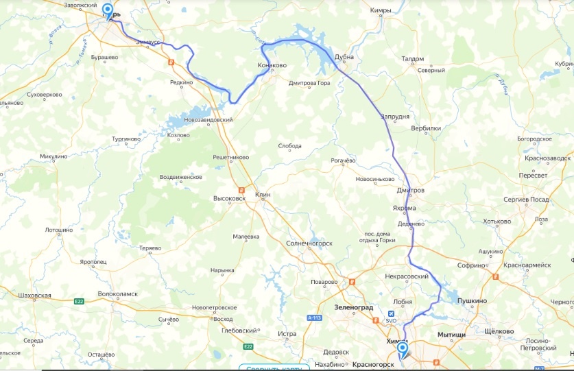 Маршрут речного круиза Москва-Тверь-Москва