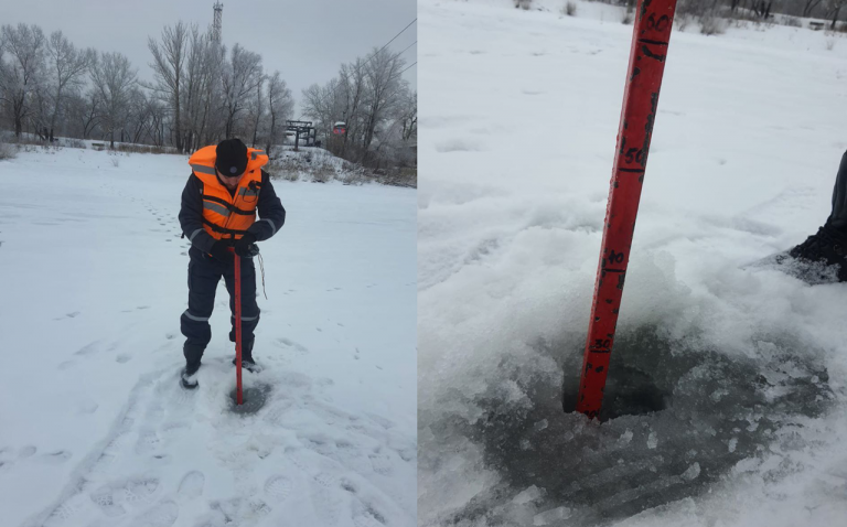    В Оренбурге толщина льда на реке Урал составляет 20 сантиметров Оренбуржье