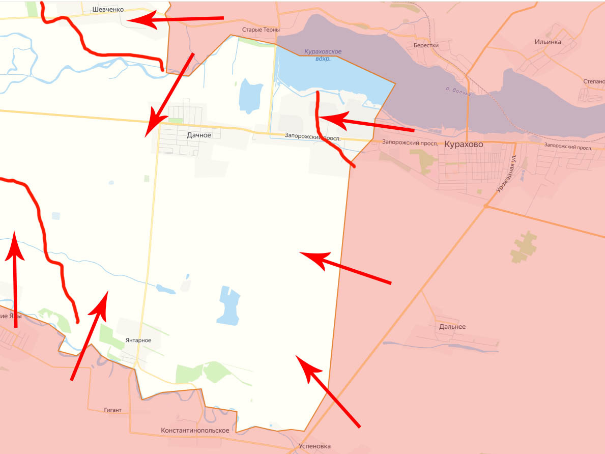 Красноармейский гарнизон ВСУ, скоро окажется запертым в клещах наших войск Изображение: на основе карт lostarmour.info