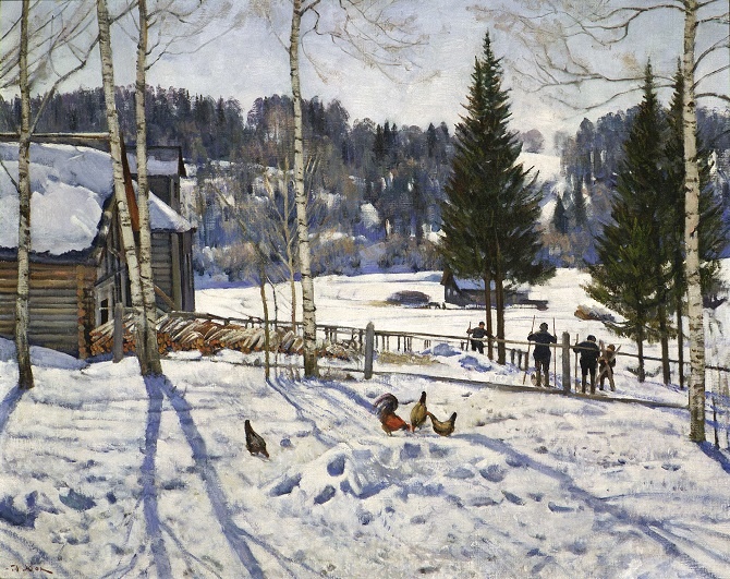Константин Юон. Конец зимы. Полдень. Лигачево. 1929. Холст, масло. 89 х 112. Государственная Третьяковская галерея