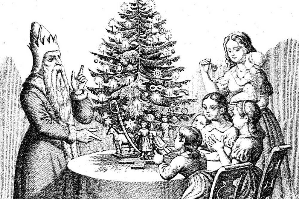 ​Обычай украшать жилища именно елями русский царь перенял у немцевФото: гравюра из немецкой книги «50 басен с картинками для детей», commons.wikimedia.org 