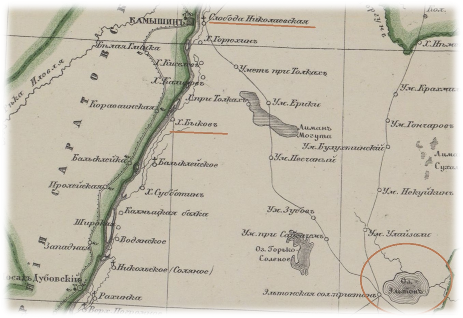 Фрагмент карты Астраханской губернии А. Ильина 1871г.