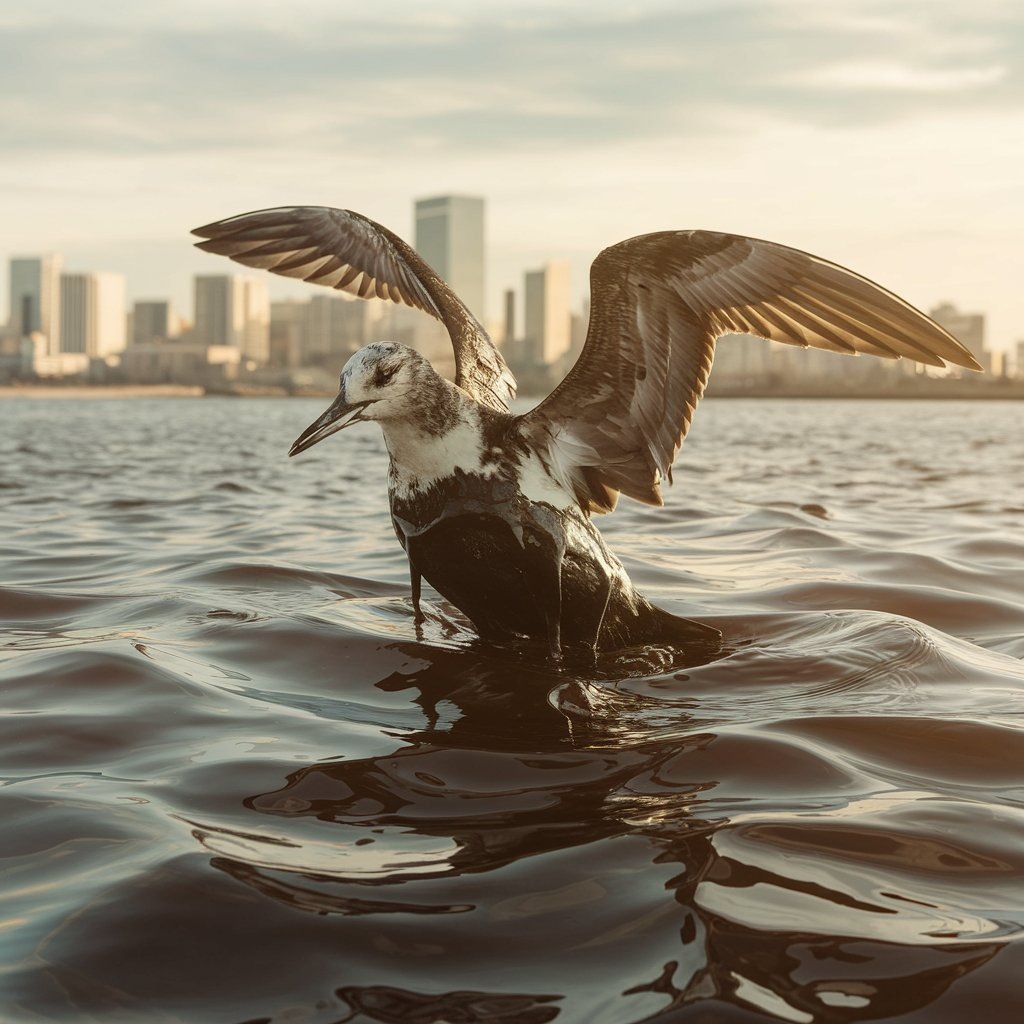 птица в нефти