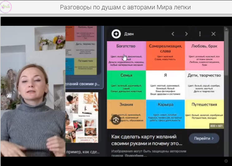 Фрагмент эфира "Карта желаний и колесо баланса" в школе "Мир Лепки" с Татьяной Ирзиной. (фото 2024 г)