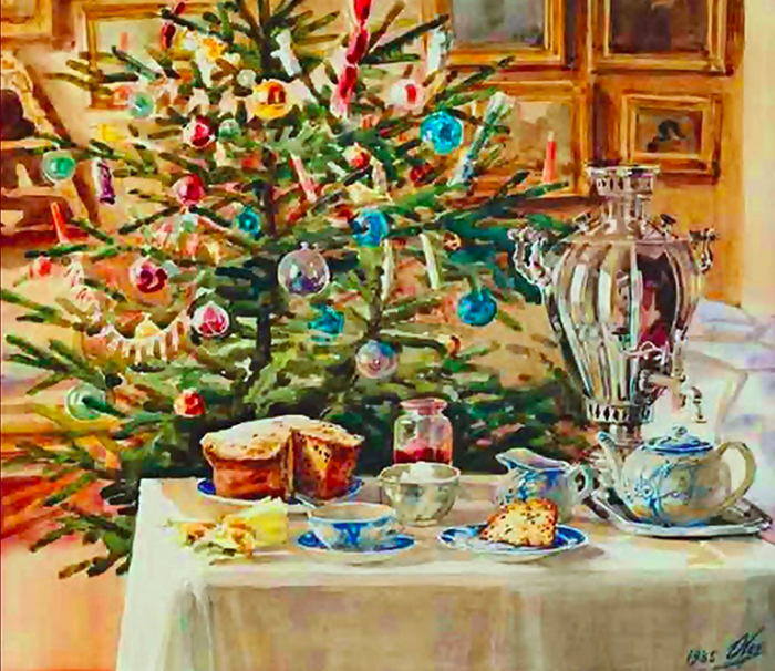 Великая княгиня Ольга Александровна Романова. Новогоднее угощение. 1935. Акварель. Государственный Русский музей