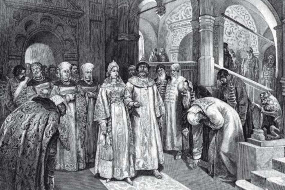 Картина Клавдия Лебедева. Василий III, великий князь Московский, вводит во дворец невесту свою, Елену Глинскую.