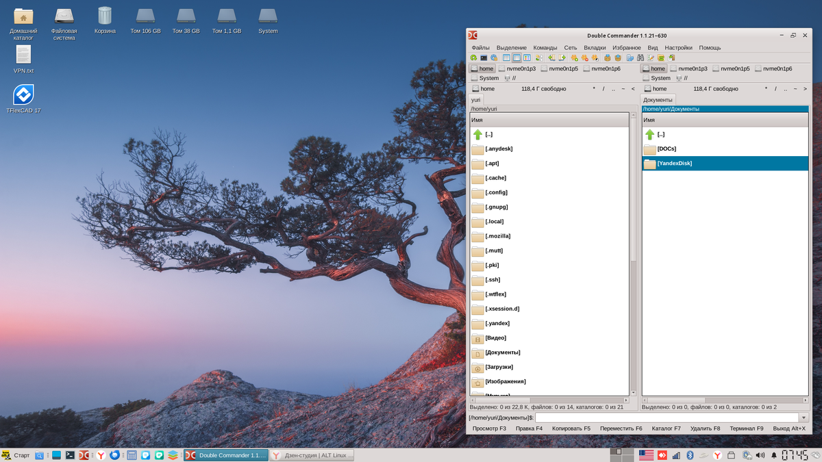 Рабочий стол XFCE системы ALT Linux