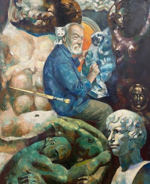 Наталья Тихомирова..«Персты усердствуют, скульптуру высекая, …» (Посвящение скульптору А. Тихомирову). 2016. 80х100  