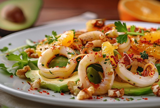    Салат с кальмаром, апельсинами и кремовым соусом: уникальный рецепт для новогоднего стола