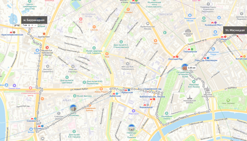 Наш пеший маршрут на карте Яндекс.