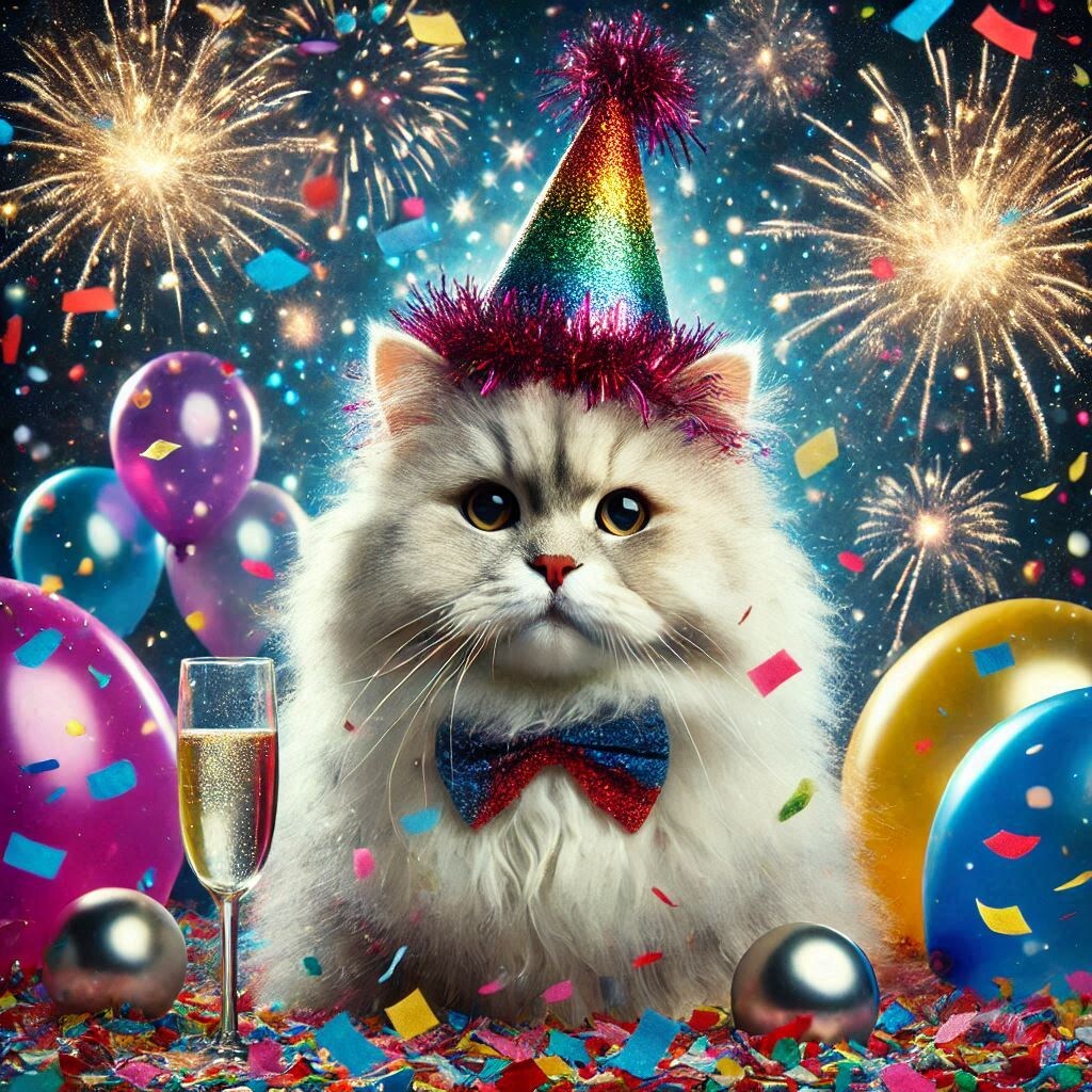 С Новым годом, дорогие читатели! Счастья в Новом году! Котик создан нейросетью