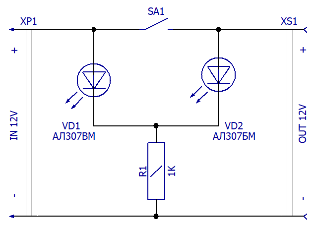 Схема электрическая принципиальная светодиодного индикатора включения