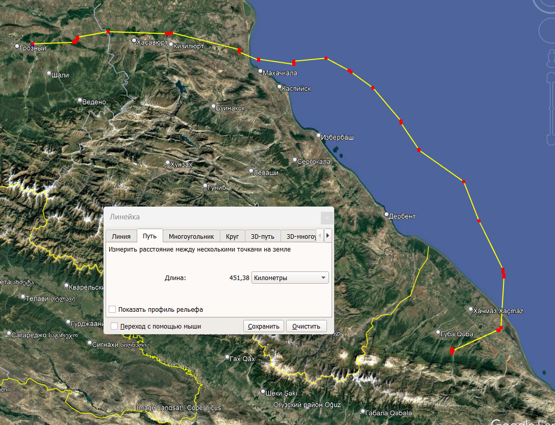 маршрут до Грозного над Каспийским морем