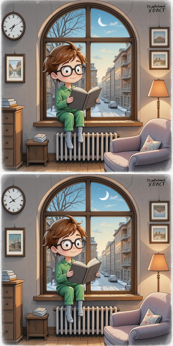 Вертикальная картинка с читающим мальчиком