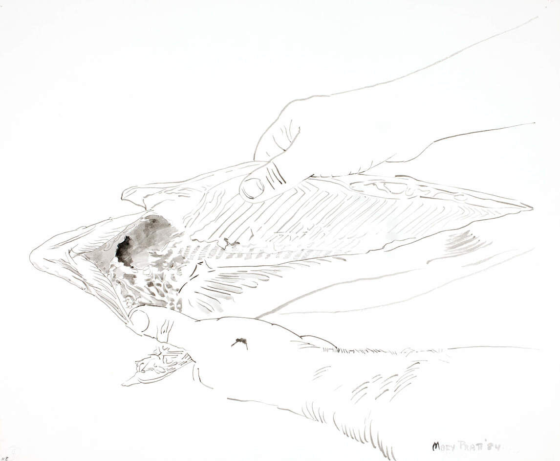 Мэри Пратт, "Чистка форели 4", 1984, бумага, акварель, 28 х 33,6 см, Художественная галерея Оуэнса, Университет Маунт Эллисон, Саквилл.