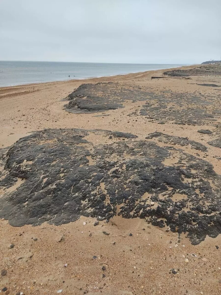 На пляже Жара лежат нетронутые горы мазута. Фото: Телеграм