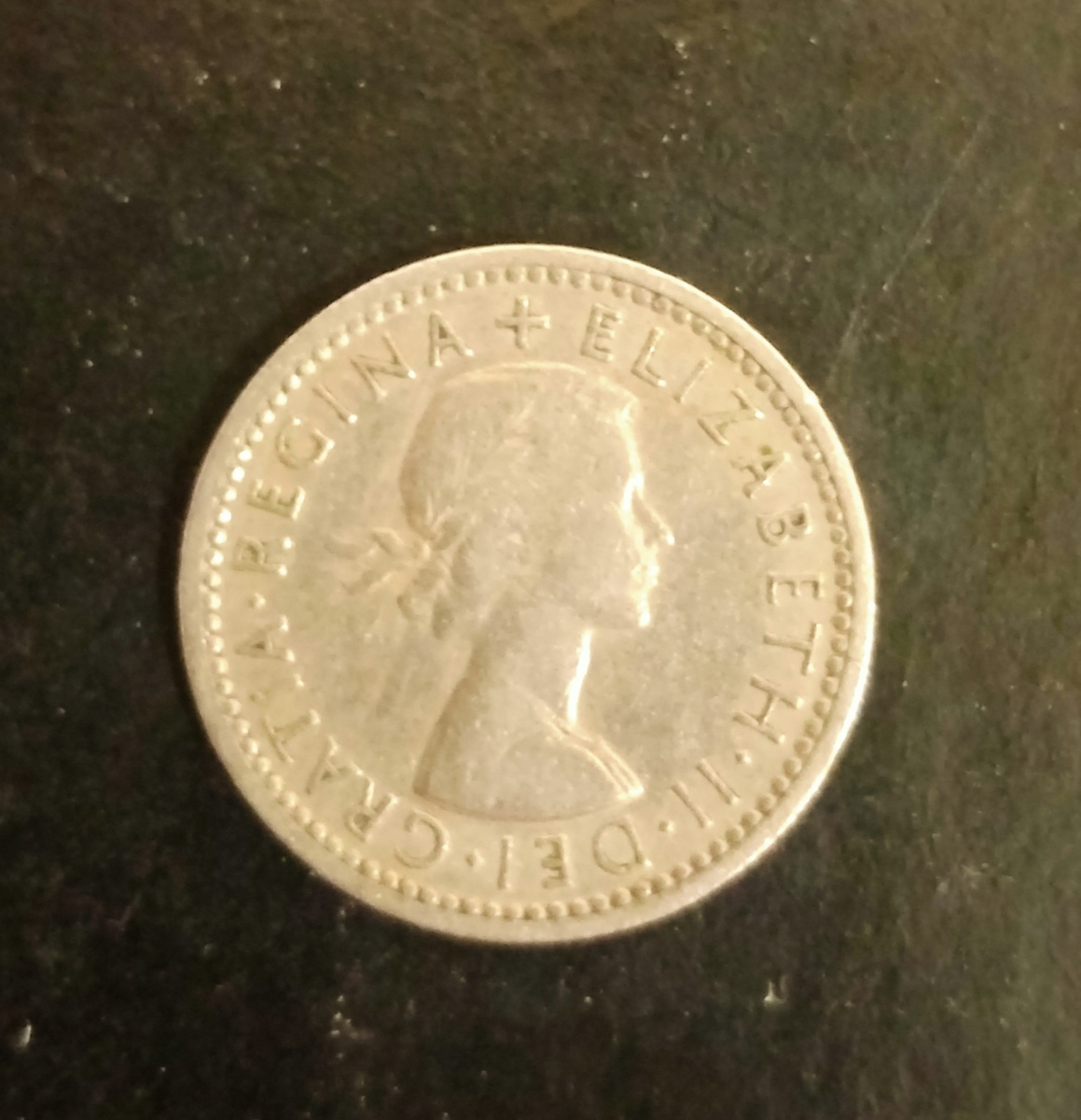 Аверс монеты 6 пенсов 1954г.