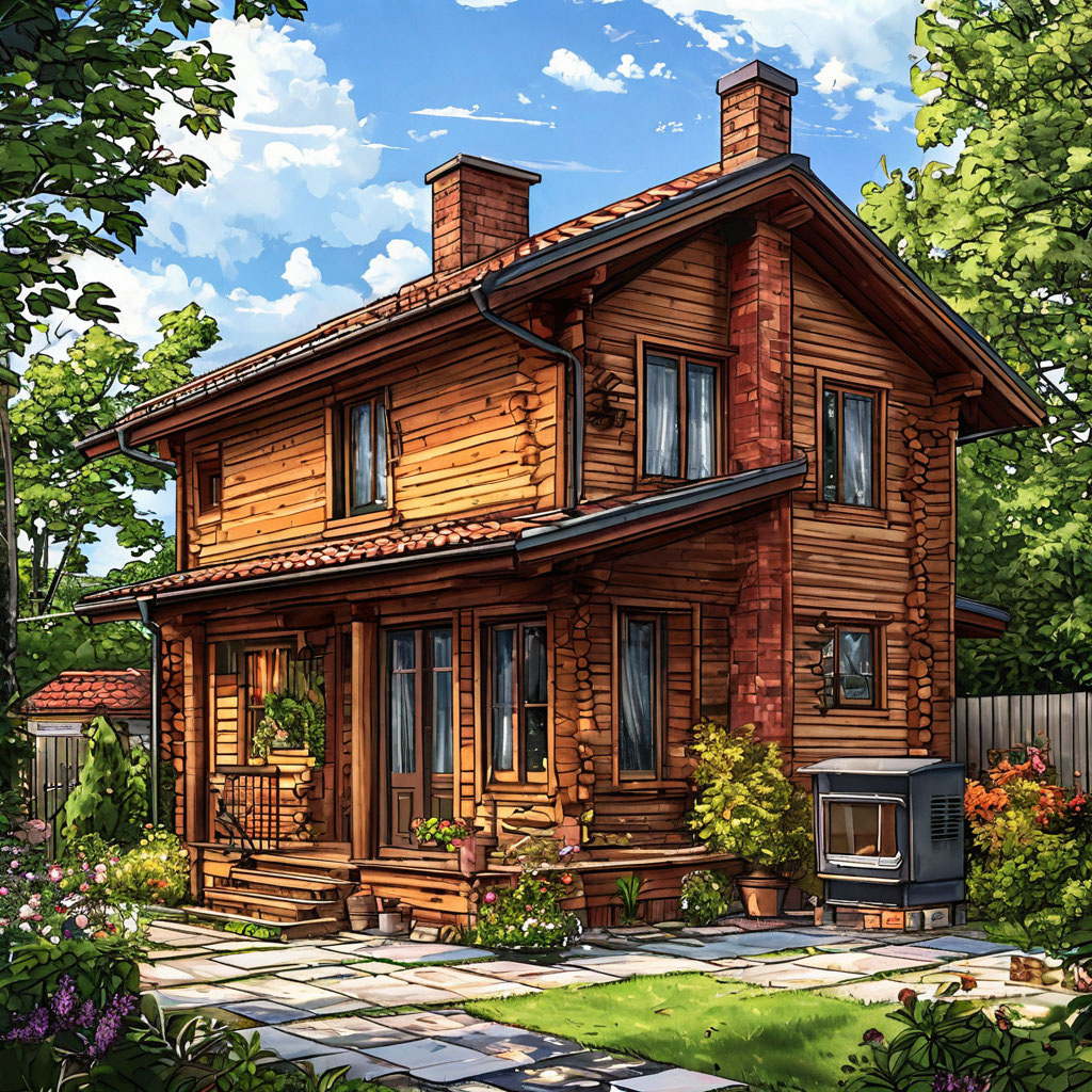 Рисунок дома с условным котлом наружного размещения