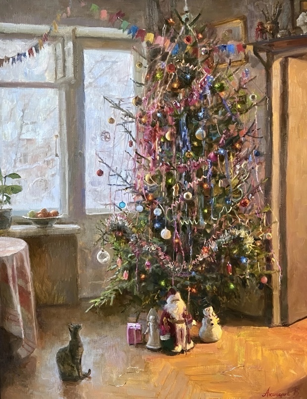 "Старый Новый год", Владимир Александрович Акиншин, 2023 год. Холст, масло. Размер: 90х70 см.