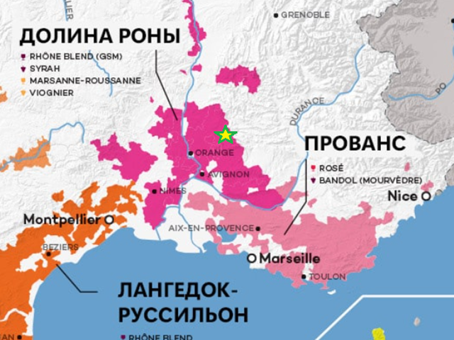 Где-то около звездочки расположена деревня Фокон и хозяйство Domaine Houillon