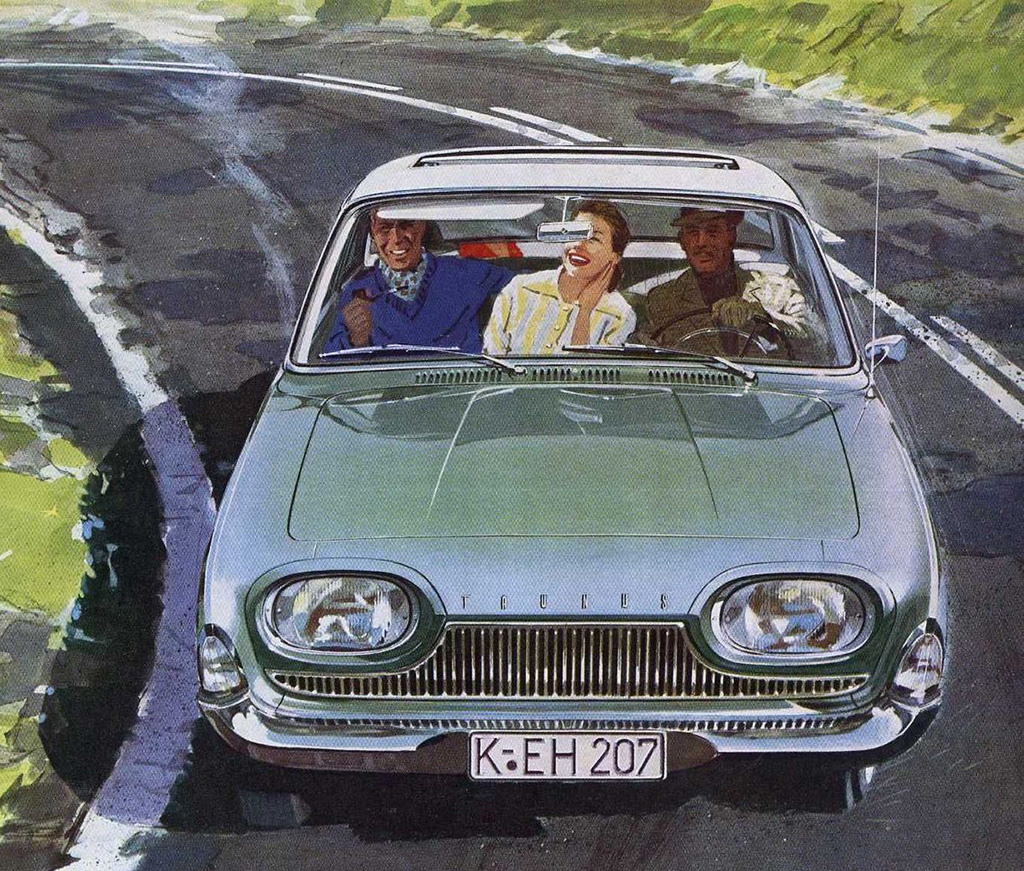 Ford Taunus 17M (1960–1964 гг.) в исполнении выдающегося германского иллюстратора Вальтера Гетшке. «Ванна», она и есть, ванна!