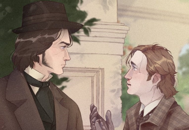 Ставрогин и Верховенский. Иллюстрация современного художника. Изображение взято в Сети.