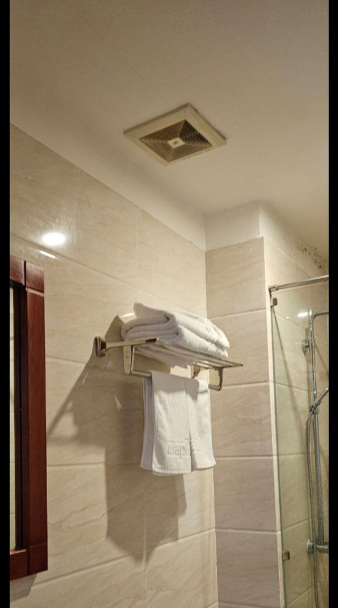 Фрагмент ванной комнаты с так называемой сушилкой для полотенец и видна плесень в уг