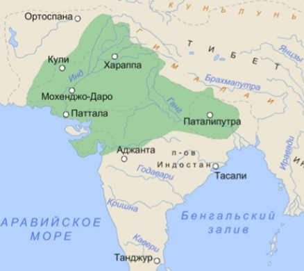 Примерное расположение на карте руин древнего города Мохенджо-Даро