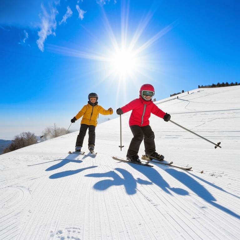 катание на лыжах, отличный отдых с детьми!