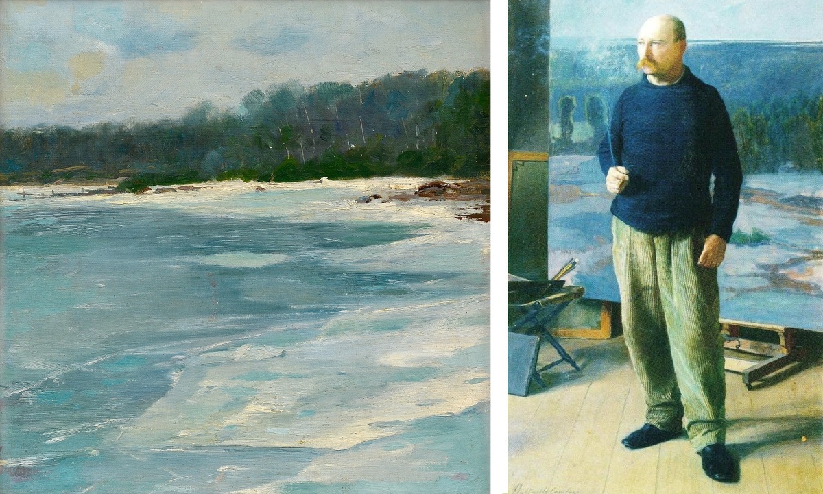 Слева: Поздней осенью на Аландских островах. Справа: Портрет Виктора  Вестерхольма в студии, автор Raffaello Gambogin