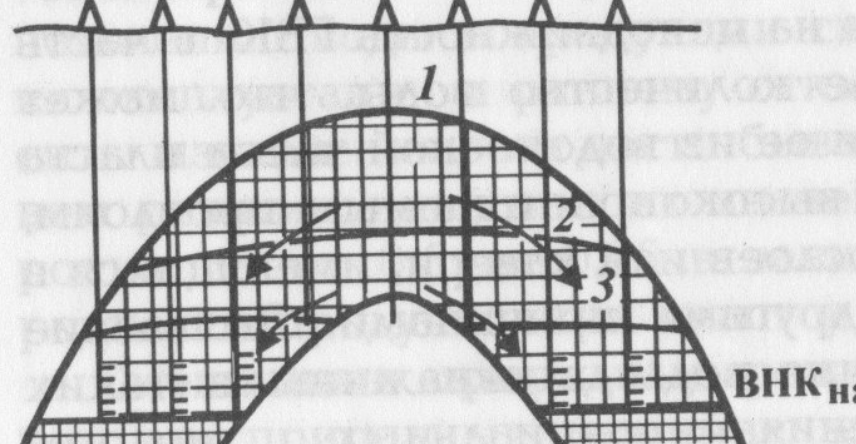 1-3 последовательные границы нефтенасыщени я пласта в верхней части залежи. ВНК const.