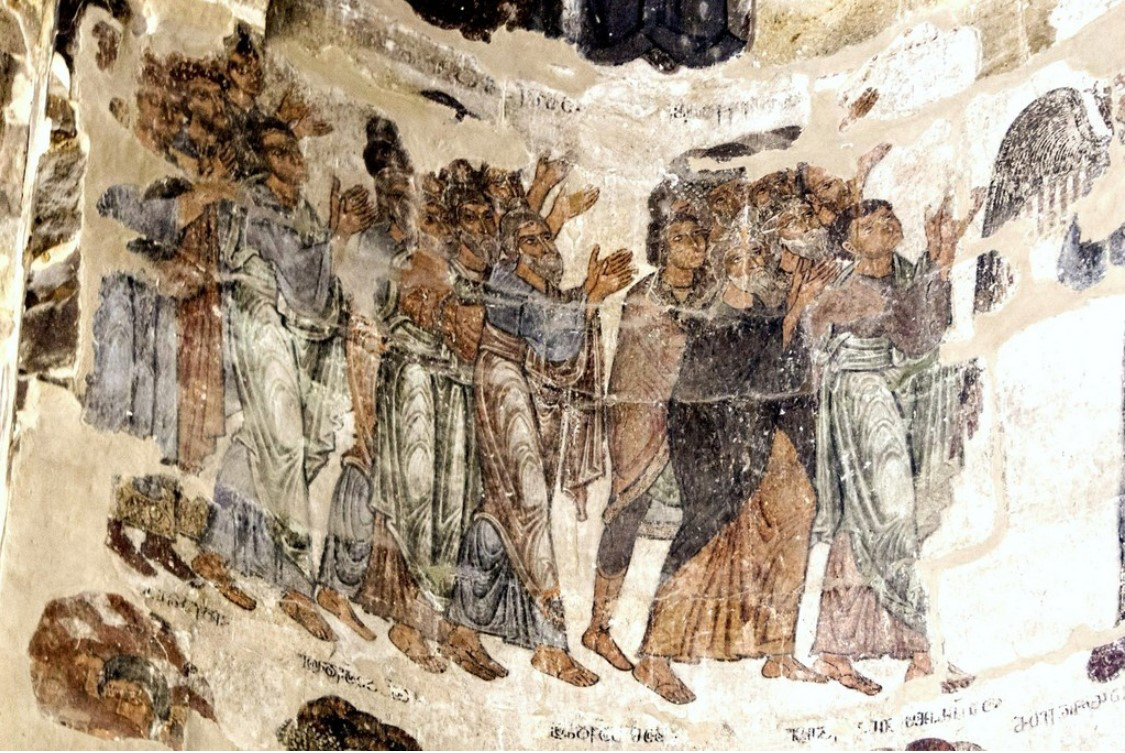 «Шествие праведных в Рай». Фреска храма Атени Сиони (Атенский Сион), Грузия. Около 1080 года. Фрагмент.