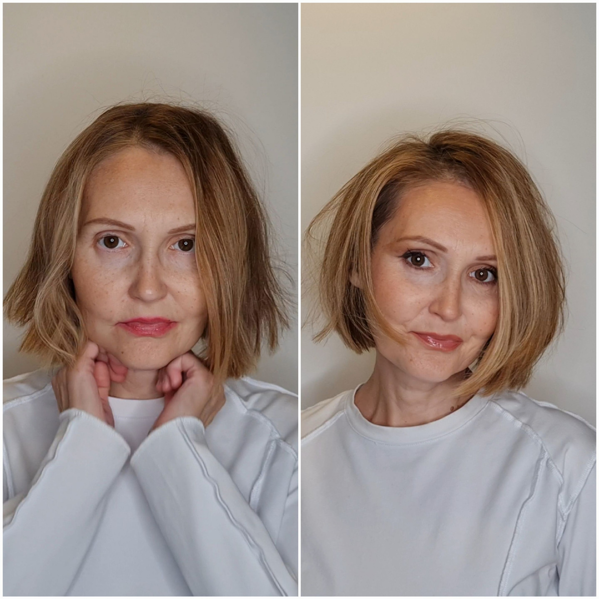 У меня классический Боб вообще без слоёв, но когда я хочу подвижного объёма от корней, то просто пользуюсь пудрой для волос, правда не каждая мне подходит.