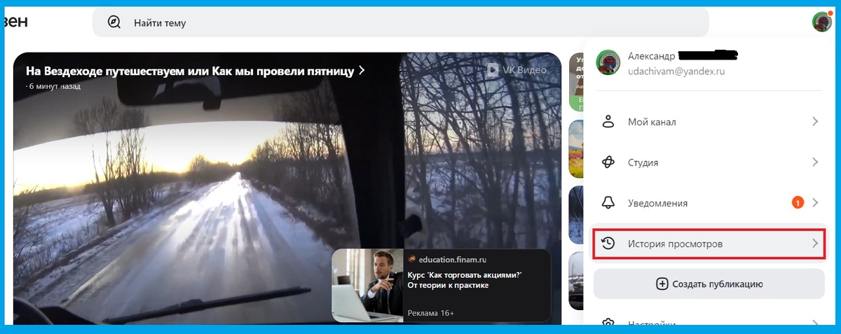 Фото 2. Меню «История просмотров»