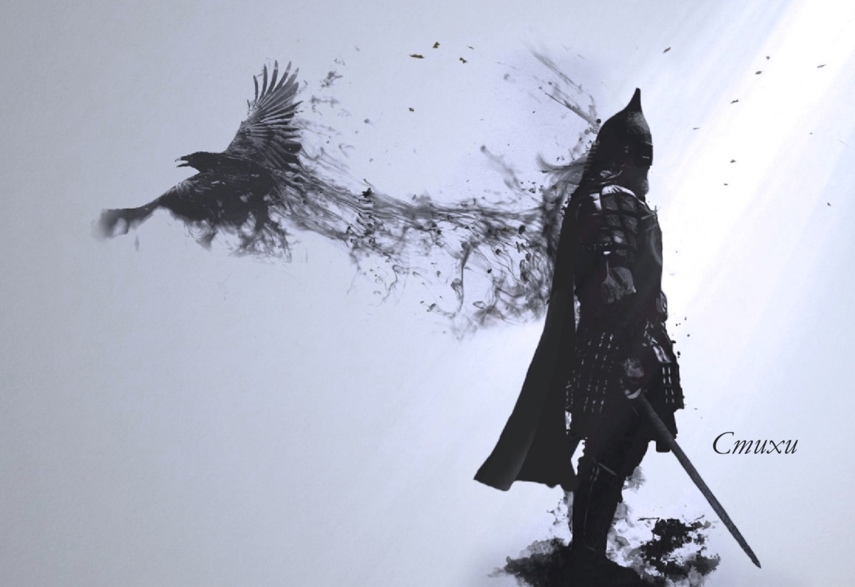 Титул книги. Иллюстрация на основе японской графики, которую сын перерисовал по моей просьбе. Был самурай - стал витязь