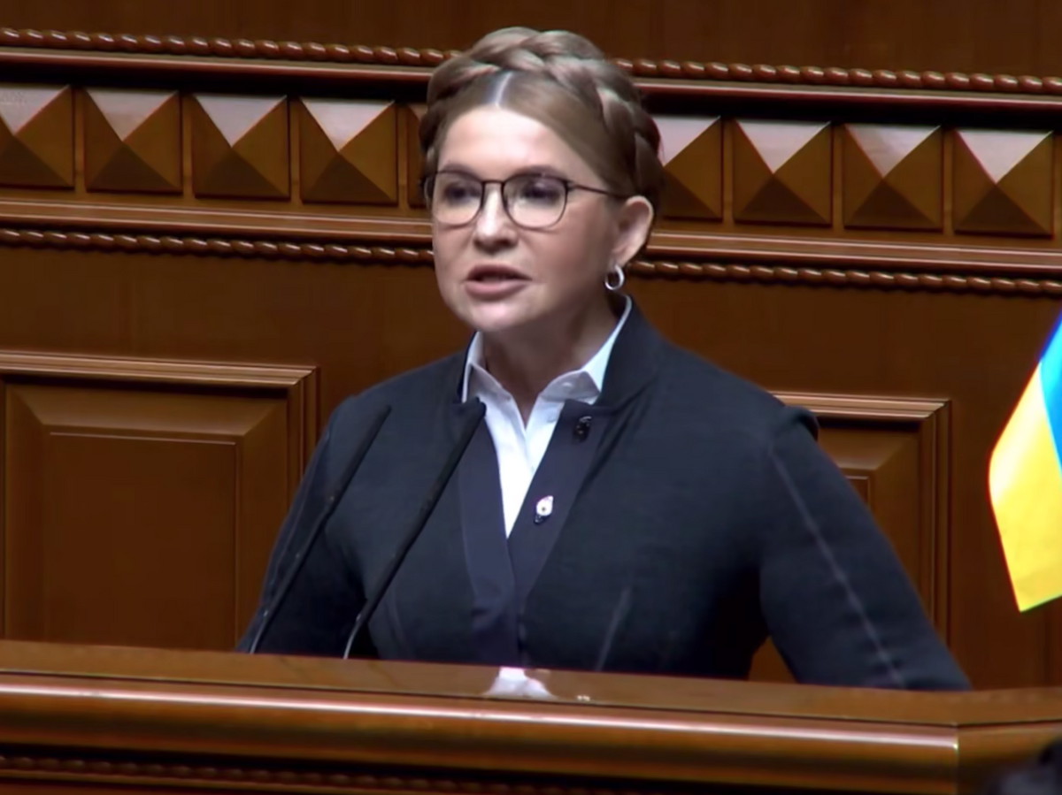     Глава партии "Батькивщина" Юлия Тимошенко во время выступления в Верховной раде Украины. 25 апреля 2024© Кадр из видео, выложенного Юлией Тимошенко в социальной сети