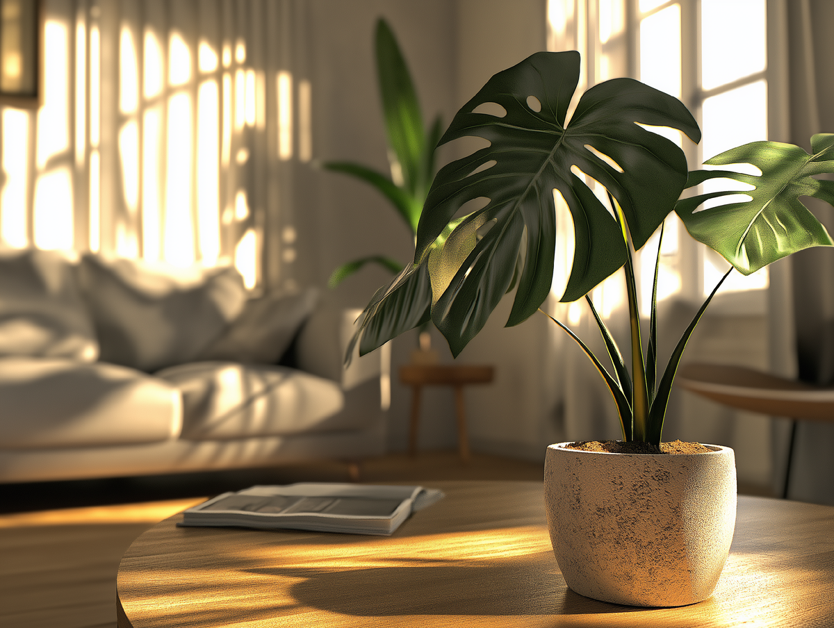 Небольшая монстера в лаконичном керамическом кашпо