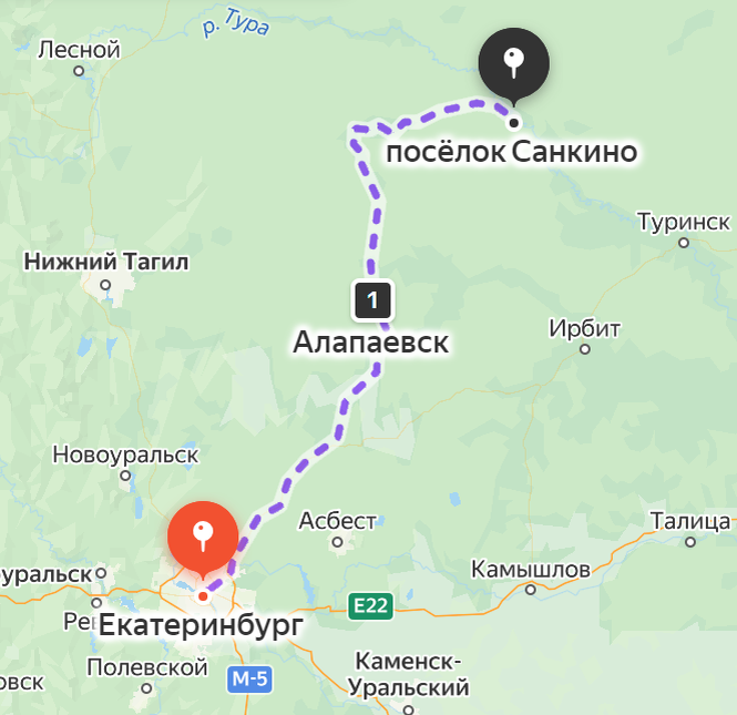 Екатеринбург - Алапаевск - Санкино по автомобильной дороге. Яндекс.Карты