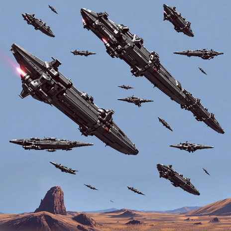 Космическая эскадрилия аданцев, в их конструкции следует отметить 3 вещи боевое оснощение, для столкновений с другими эскадрилиями, большая вместимось для более чем тысяча жителей и важная часть красная раскраска как принадлежность к Красному Флоту.