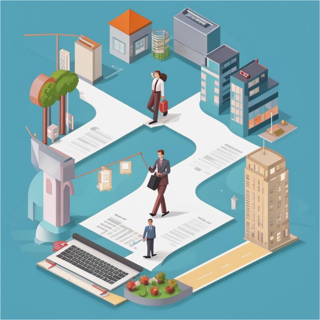 Молодой специалист, стоит на развилке дорог, 