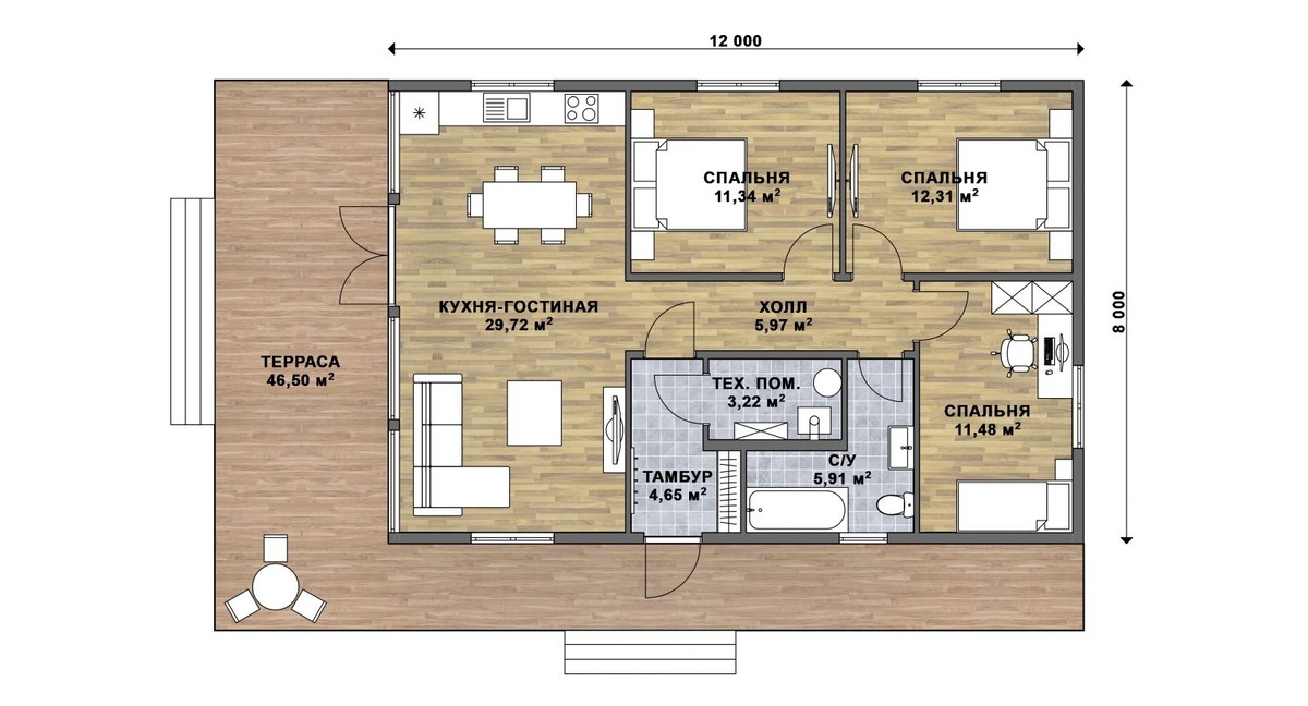 Планировка проект дома "Бавария" 8х12 м 