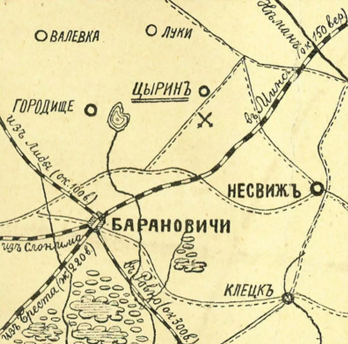 Схема района прорыва в Барановичском направлении, 21 июня 1916 г.