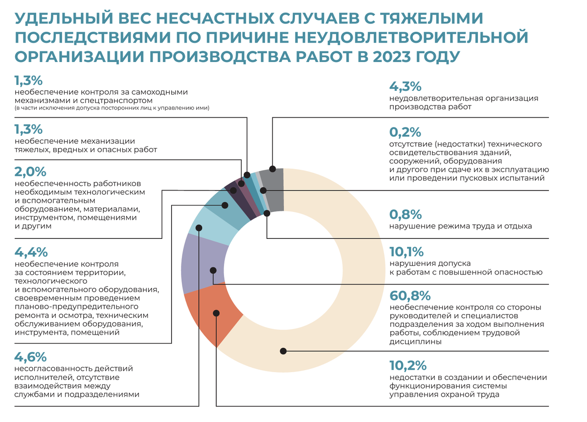 Данные Роструда. Процентное соотношение причин несчастных случаев в 2023 году