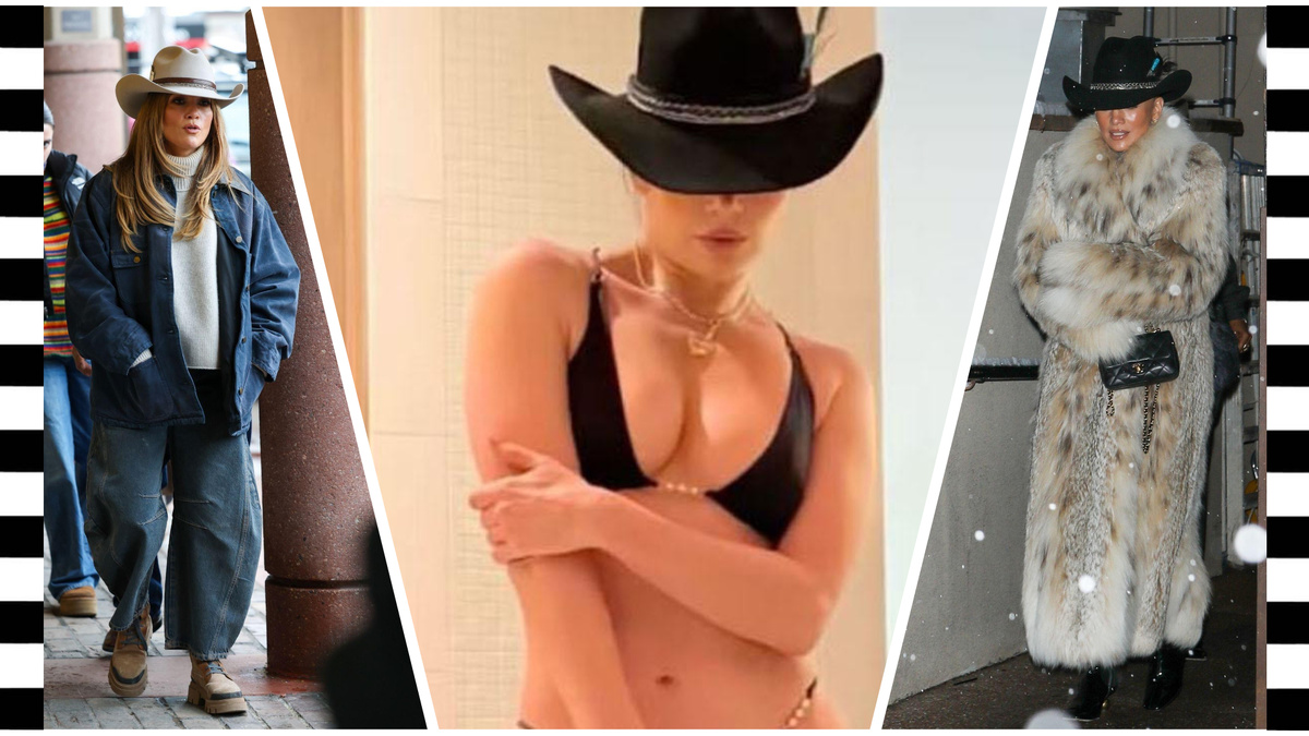 Дженнифер Лопес в бикини, меховых сапогах и шляпе